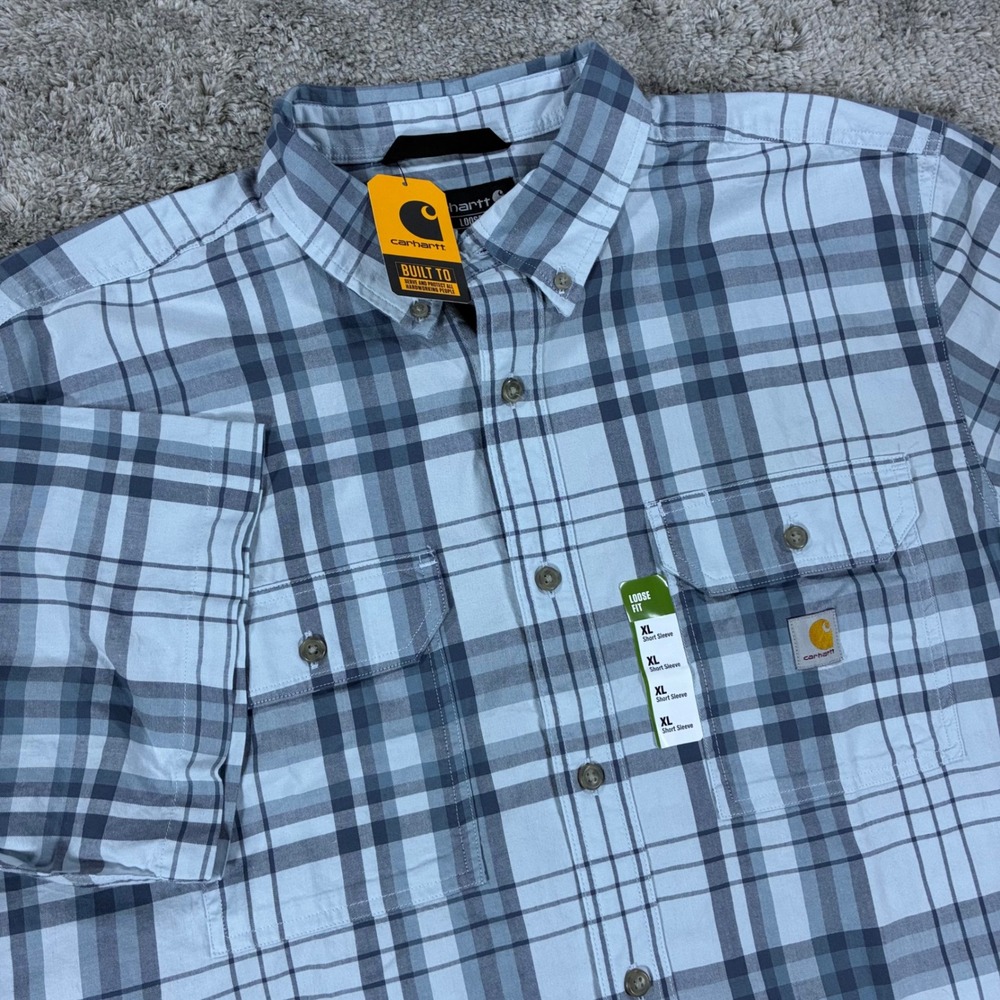 Carhartt Mens XL Gray Plaid Loose Fit Midweight Short Sleeve Shirt TW4625-M